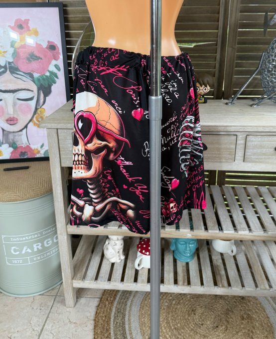 Ensemble short + top noir Funny Skeleton Lunettes coeurs du 38 au 50/52