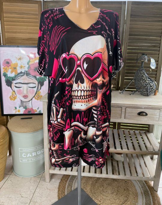Ensemble short + top noir Funny Skeleton Lunettes coeurs du 38 au 50/52