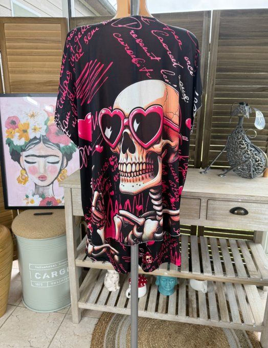 Ensemble short + top noir Funny Skeleton Lunettes coeurs du 38 au 50/52
