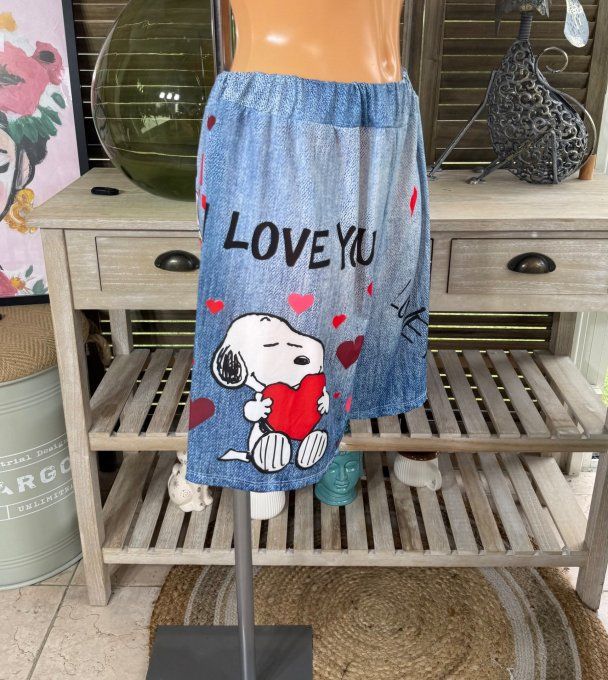 Ensemble short + top effet jeans délavé Snoopy & Woodstock in Love du 38 au 50/52  