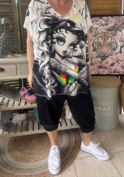 Top fin ample blanc Betty Boop Tatto Girl du 40 au 52  