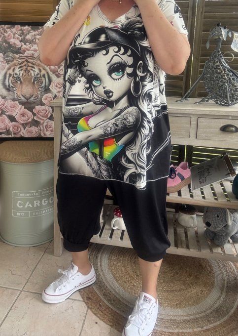 Top fin ample blanc Betty Boop Tatto Girl du 40 au 52  