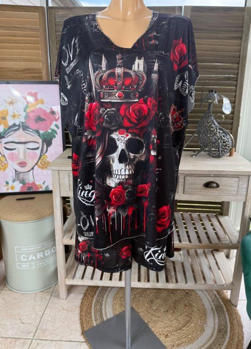 Ensemble short + top noir The Skulls Crown King & Red Roses du 38 au 50/52