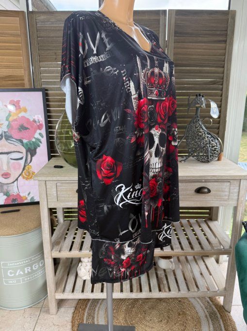 Ensemble short + top noir The Skulls Crown King & Red Roses du 38 au 50/52