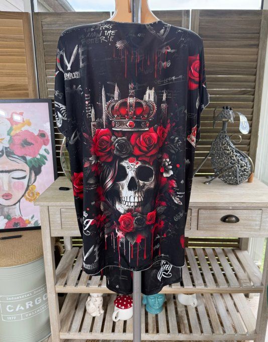 Ensemble short + top noir The Skulls Crown King & Red Roses du 38 au 50/52