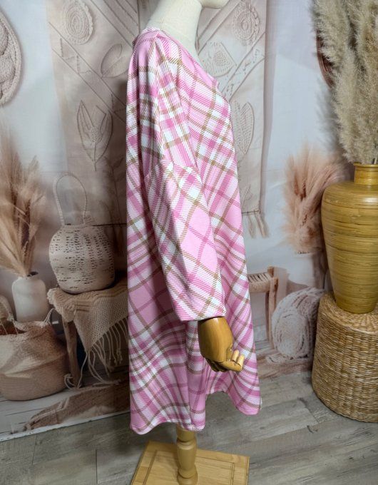 Robe trapèze ample Jacquard Esprit Rétro Sixties rose bébé douceur +++ du 42 au 54/56 