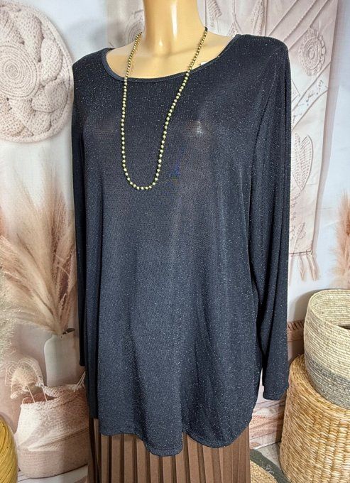 Top ample noir pailleté noir brillant manches longues Fêtes du 42 au 54/56