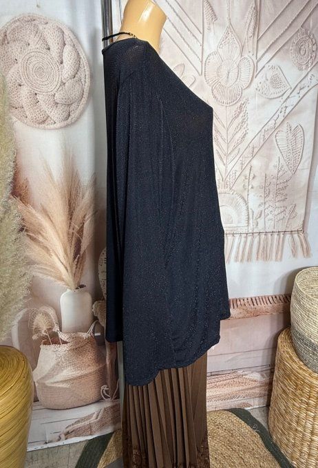 Top ample noir pailleté noir brillant manches longues Fêtes du 42 au 54/56