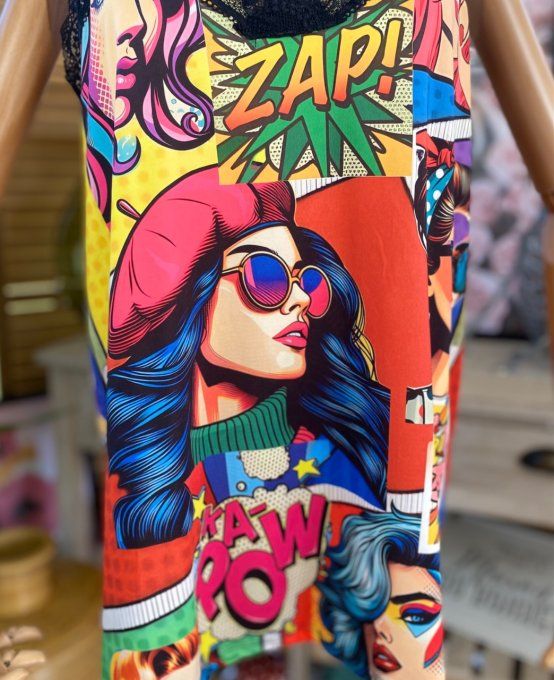 Caraco Débardeur Top trapèze satiné mat & dentelle BD Comics Rétro du 40 au 52  