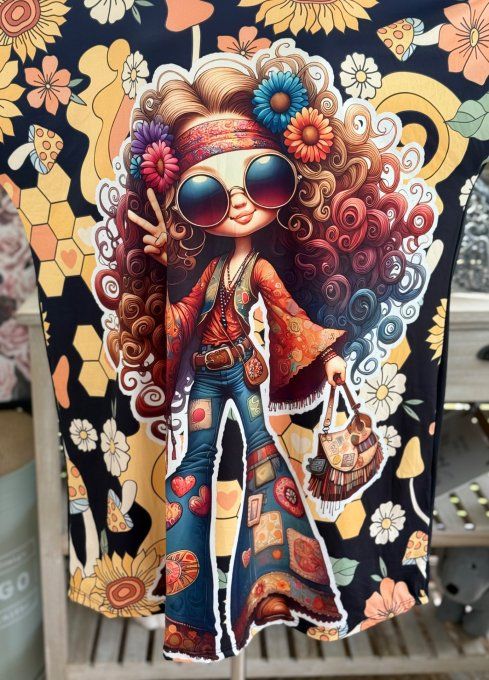 Tunique longue ou robe courte noire Pretty Hippie Girl du 40 au 50/52 