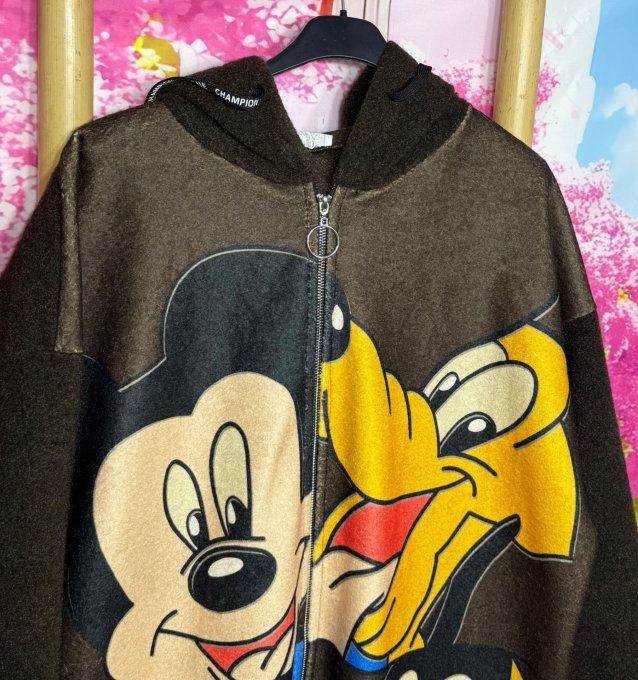 Gilet long à capuche oversize polaire chocolat Mickey Mouse et ses amis du 38 au 50 et même +