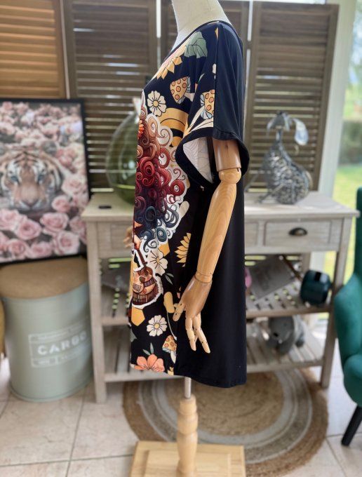 Tunique longue ou robe courte noire Pretty Hippie Girl du 40 au 50/52 