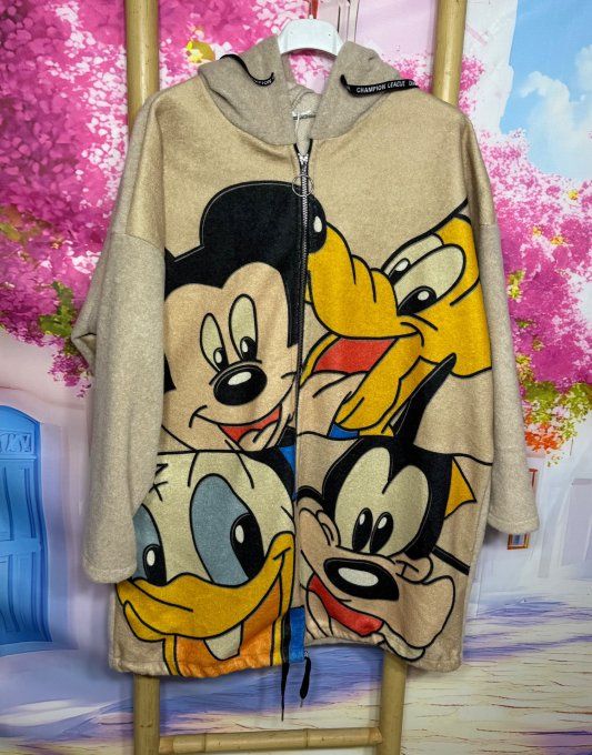 Gilet long à capuche oversize polaire beige Mickey Mouse et ses amis du 38 au 50 et même +