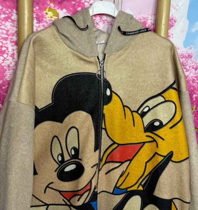 Gilet long à capuche oversize polaire beige Mickey Mouse et ses amis du 38 au 50 et même +