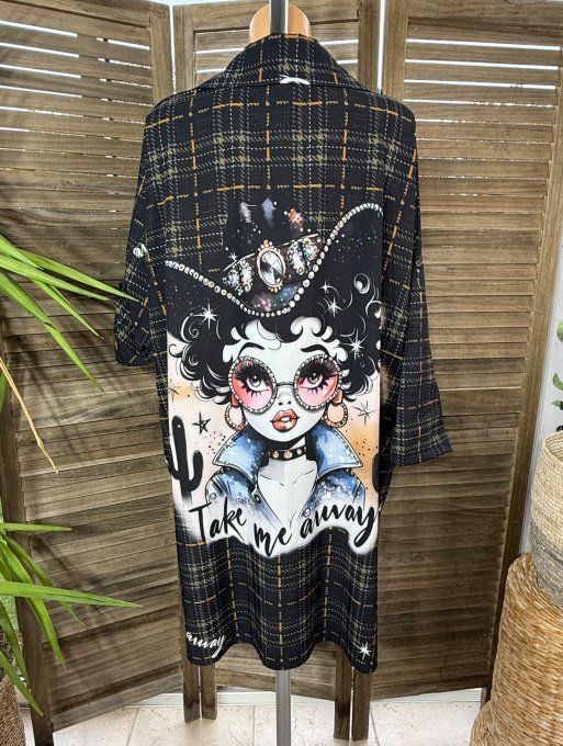 Robe chemise oversize Tartan carreaux Betty Boop Country Girl du 42 au 52/54