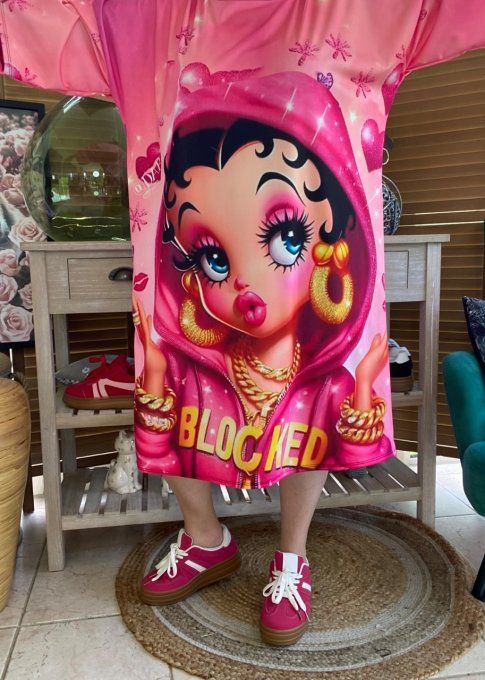 Robe trapèze ou tunique longue rose bonbon Betty Boop Street Fashion du 40 au 48  