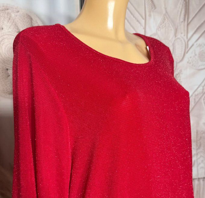 Top ample rouge pailleté rouge brillant manches longues Fêtes du 42 au 54/56