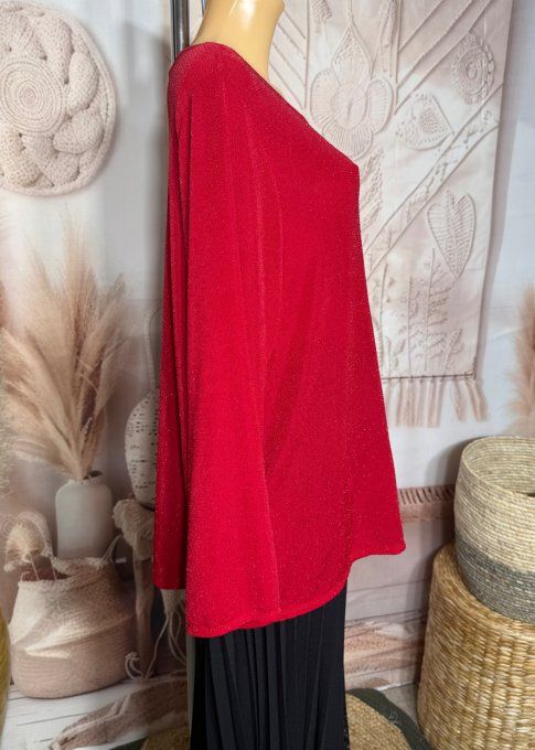 Top ample rouge pailleté rouge brillant manches longues Fêtes du 42 au 54/56