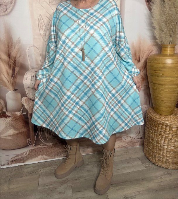 Robe trapèze ample Jacquard Esprit Rétro Sixties turquoise douceur +++ du 42 au 54/56 