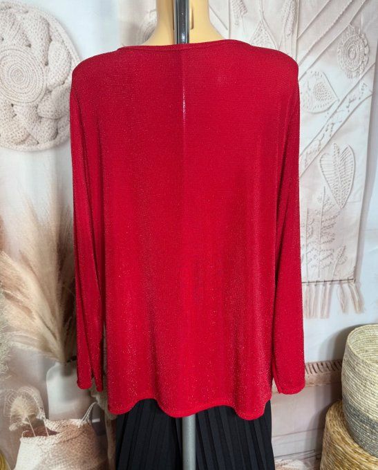 Top ample rouge pailleté rouge brillant manches longues Fêtes du 42 au 54/56