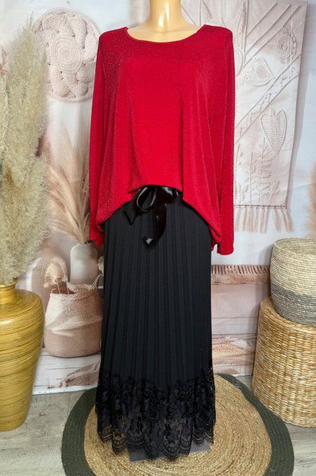 Top ample rouge pailleté rouge brillant manches longues Fêtes du 42 au 54/56