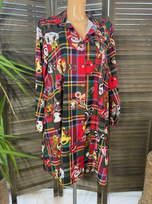 Chemise longue trapèze Tartan carreaux rouges Old School du 38 au 46 (et même + si portée ouverte) 