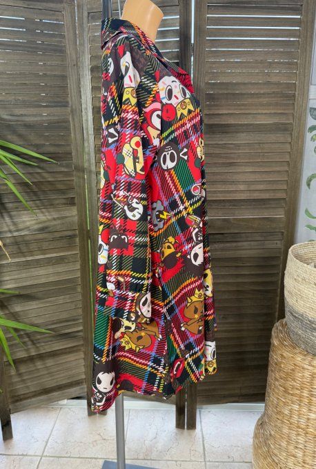 Chemise longue trapèze Tartan carreaux rouges Old School du 38 au 46 (et même + si portée ouverte) 