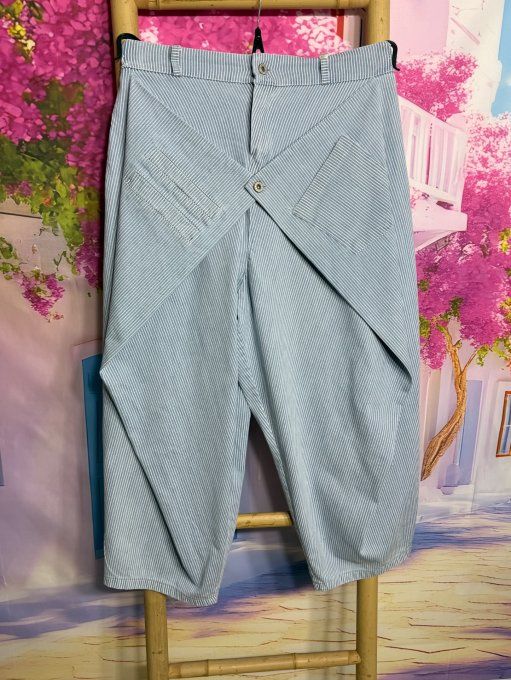 Jeans Wide Legs pans asymétriques rayé stone clair délavé du 40 au 48 (maxi 114cm Tour de taille)