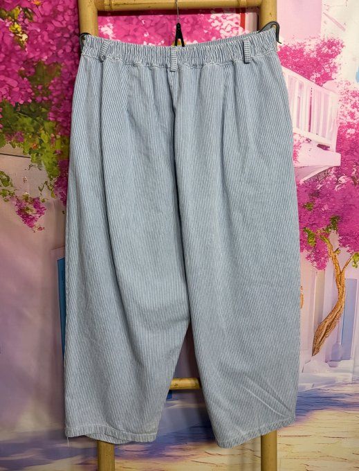 Jeans Wide Legs pans asymétriques rayé stone clair délavé du 40 au 48 (maxi 114cm Tour de taille)