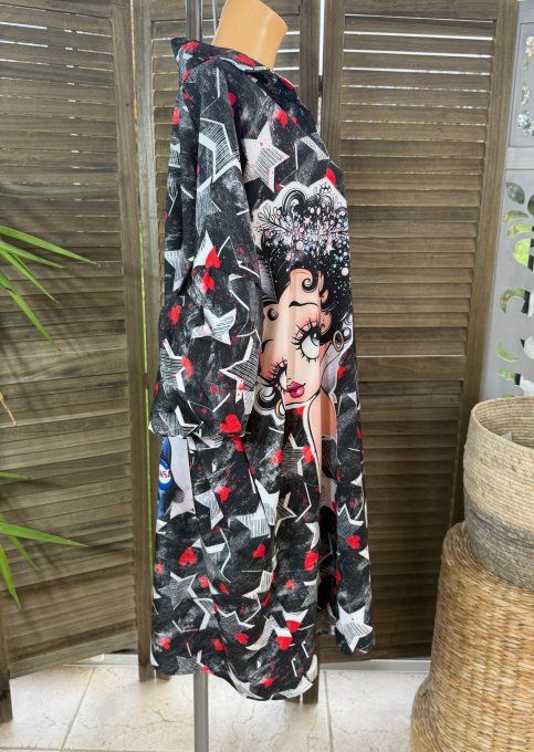 Robe chemise oversize noire étoiles  Betty Boop Cosmo Girl du 42 au 52/54