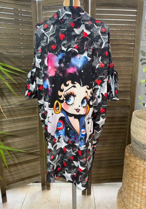 Robe chemise oversize noire étoiles  Betty Boop Cosmo Girl du 42 au 52/54