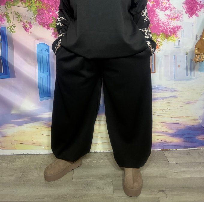 Pantalon Hope noir coupe "Barrel" cuisses amples chevilles élastiquées confort +++ du 40 au 50/52