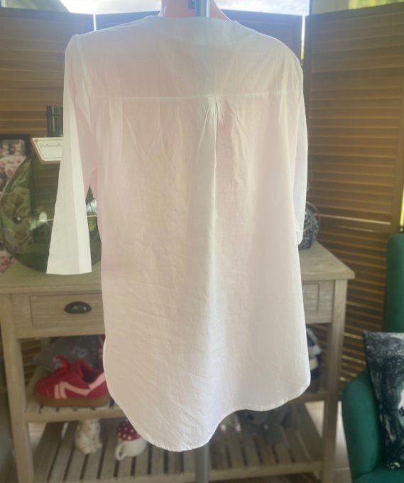 Blouse blanche broderie fleurs manches 3/4 du 34 au 42/44