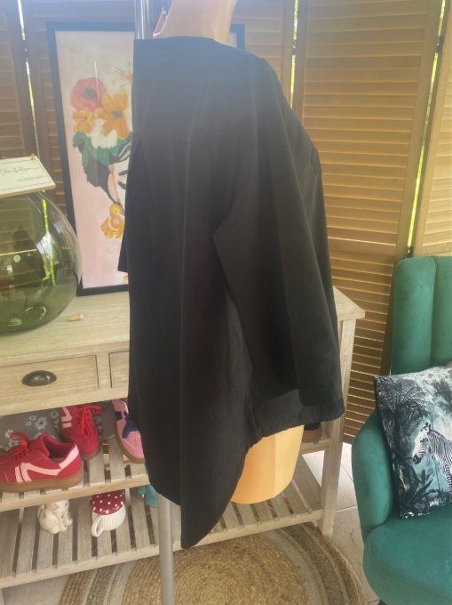 Blouse noire broderie fleurs manches 3/4 du 34 au 42/44