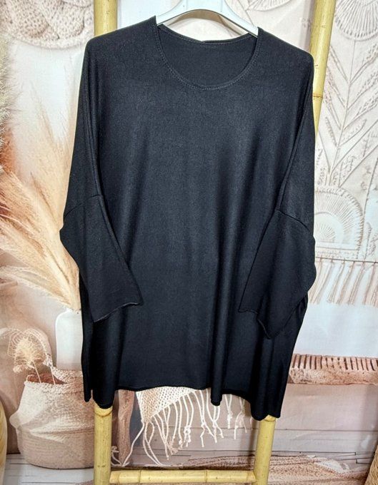 Tunique oversize noire mi-longue manches chauve-souris douceur +++ du 42 au 54/56