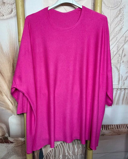 Tunique oversize fuschia mi-longue manches chauve-souris douceur +++ du 42 au 54/56 