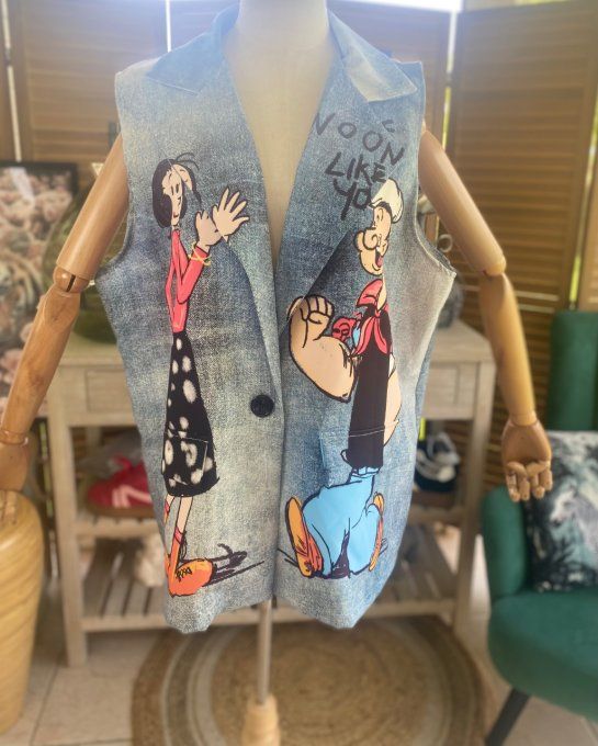 Gilet type barman sans manches effet jeans Popye & Olive du 40 au 50 et même +