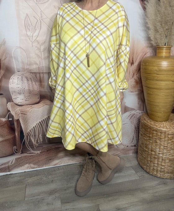 Robe trapèze ample Jacquard Esprit Rétro Sixties jaune douceur +++ du 42 au 54/56 