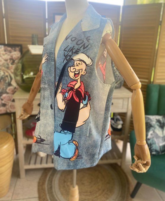Gilet type barman sans manches effet jeans Popye & Olive du 40 au 50 et même +