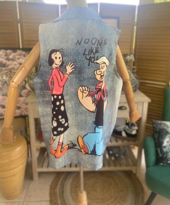 Gilet type barman sans manches effet jeans Popye & Olive du 40 au 50 et même +