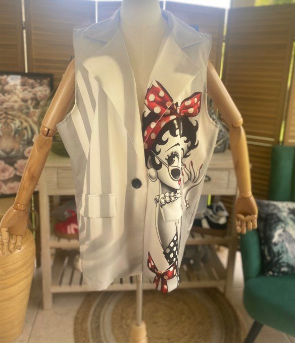 Gilet type barman sans manches Betty Boop Pin Up du 40 au 50 et même +