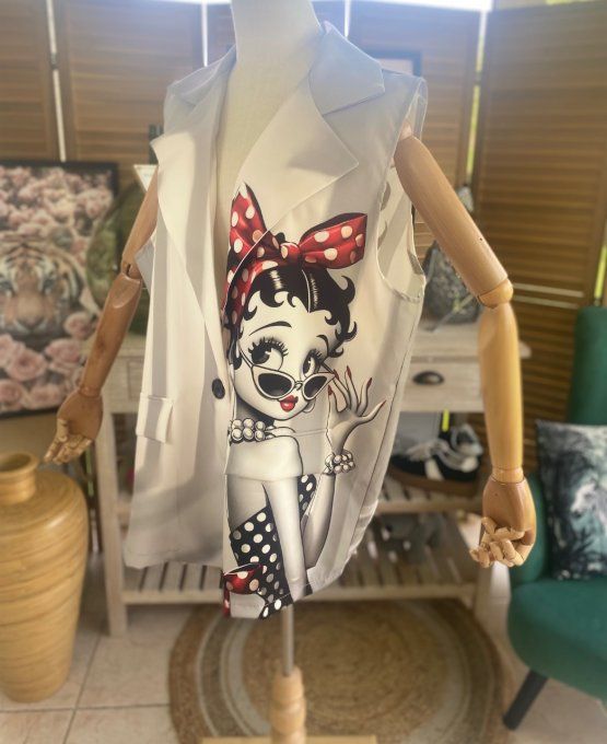 Gilet type barman sans manches Betty Boop Pin Up du 40 au 50 et même +