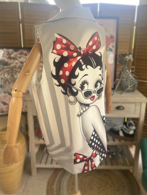 Gilet type barman sans manches Betty Boop Pin Up du 40 au 50 et même +