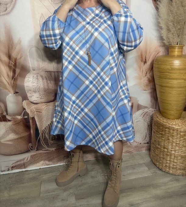 Robe trapèze ample Jacquard Esprit Rétro Sixties bleu jeans douceur +++ du 42 au 54/56 