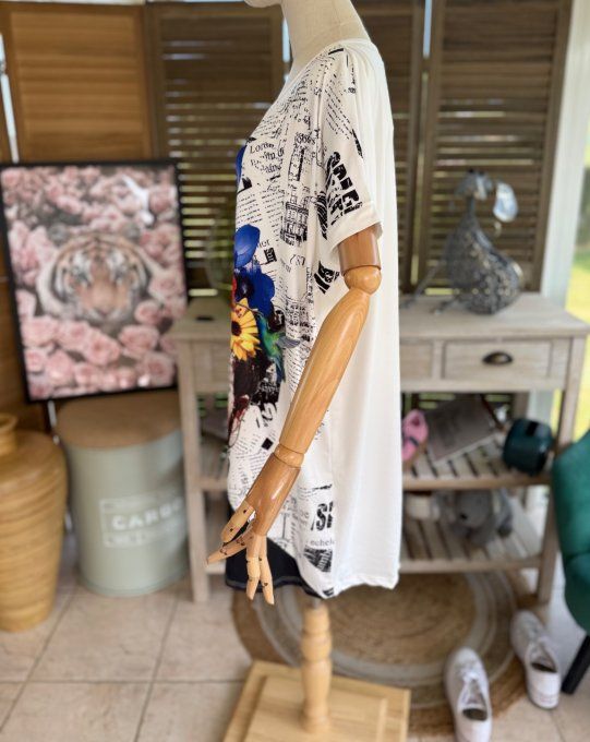 Tunique longue ou robe courte blanche Frida Kahlo Street Art du 40 au 50/52 