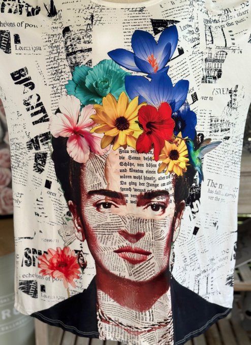Tunique longue ou robe courte blanche Frida Kahlo Street Art du 40 au 50/52 