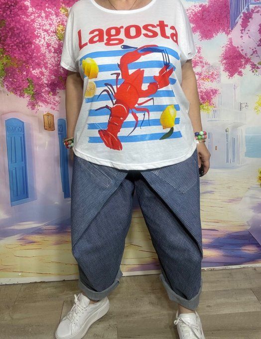 Tee-shirt ample blanc La Langouste et les Citrons du 38 au 50/52 