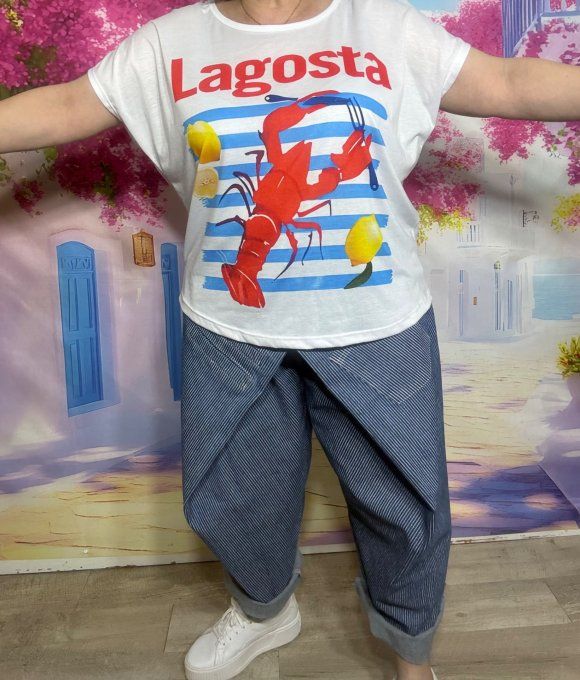 Tee-shirt ample blanc La Langouste et les Citrons du 38 au 50/52 