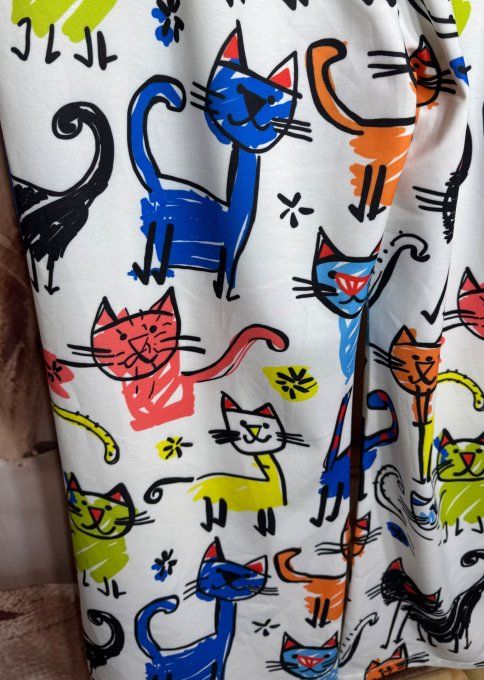 Pantalon palazzo blanc Les adorables Chats multicolores  stretch ++++ du 40 au 52/54 