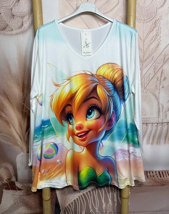 Top trapèze blanc manches longues La Fée Clochette du 40 au 54/56